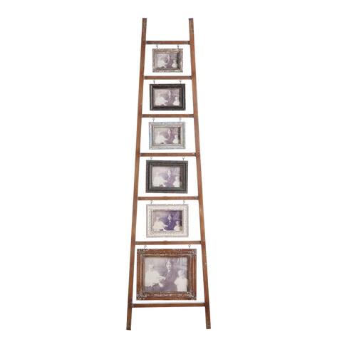 Decorative Wood Ladder with 6 Hanging Photo Frames