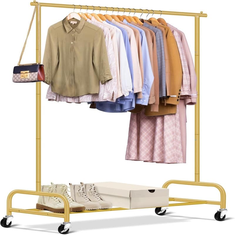 Heavy Duty Clothes Racks for Hanging Clothing Rack - 15"D x 43"W x 63"H - Gold