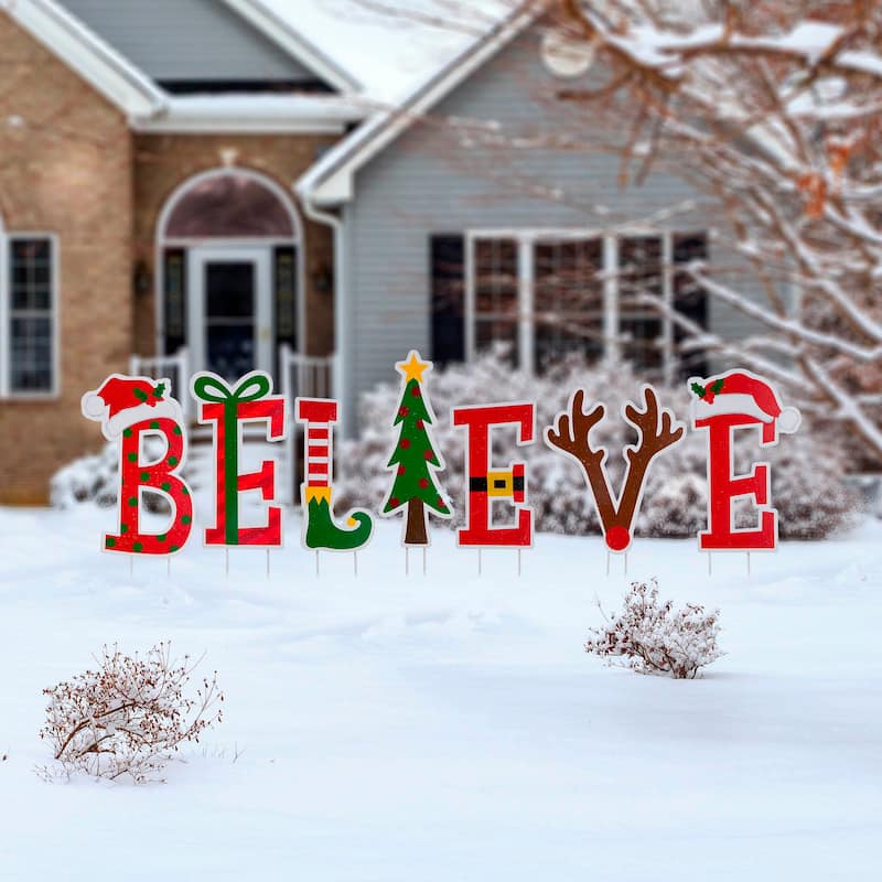 Glitzhome Set of 7 BELIEVE Yard Stake or Wall Decor (2 Functions) - BELIEVE