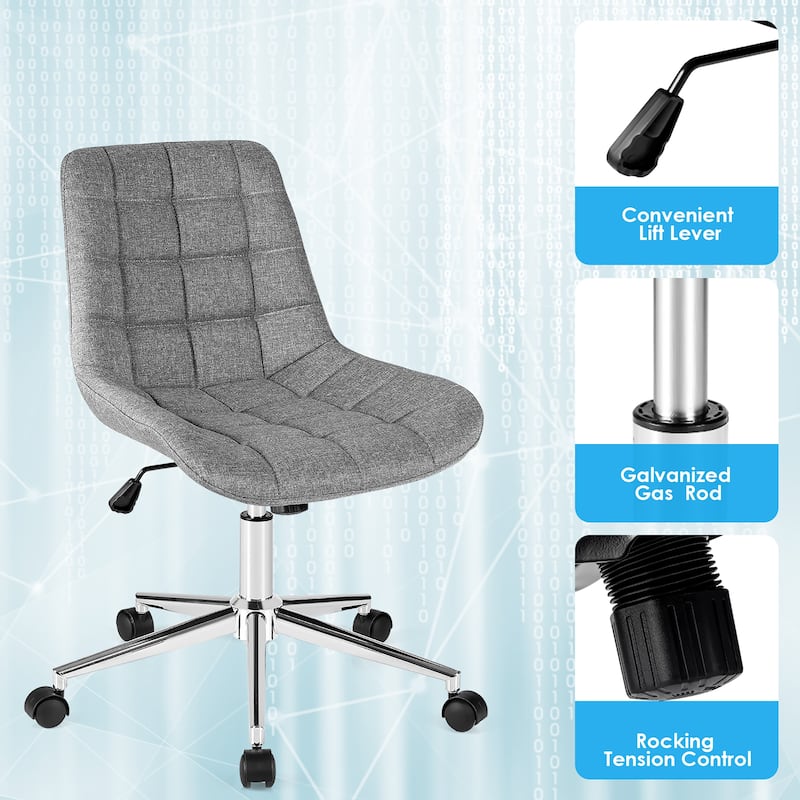 Costway Upholstered Armless Office Chair with Adjustable Height &