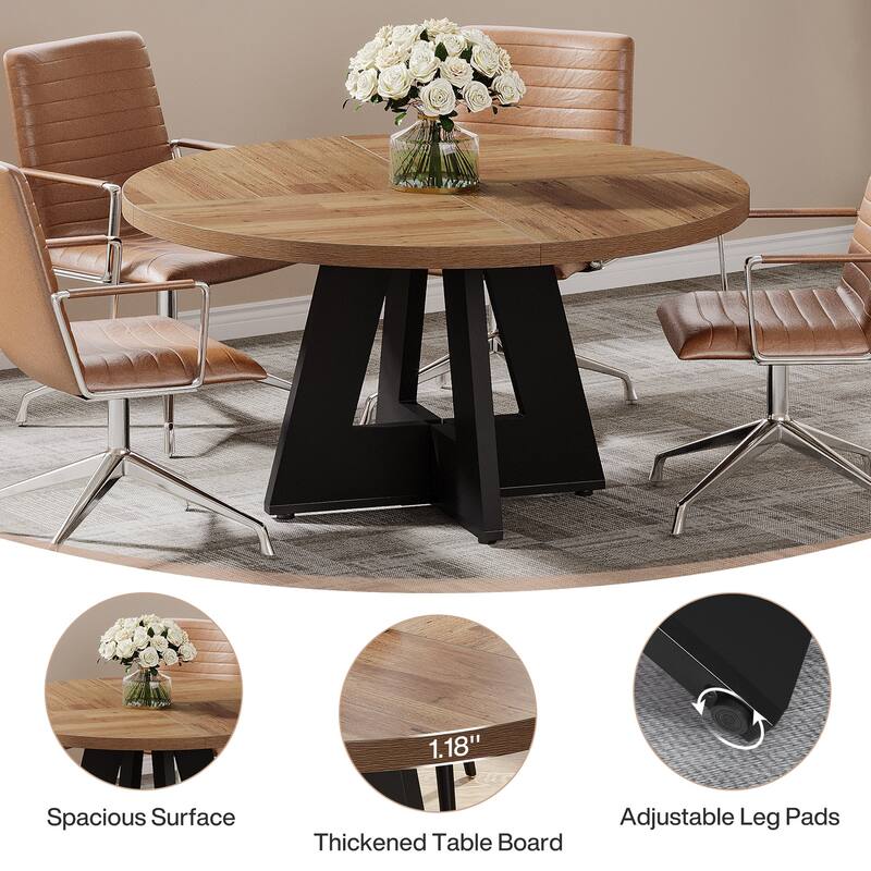 47" Round Conference Table Meeting Room Table with Thickened Top Wood Base Modern Training Desk for Conference/Seminar Room