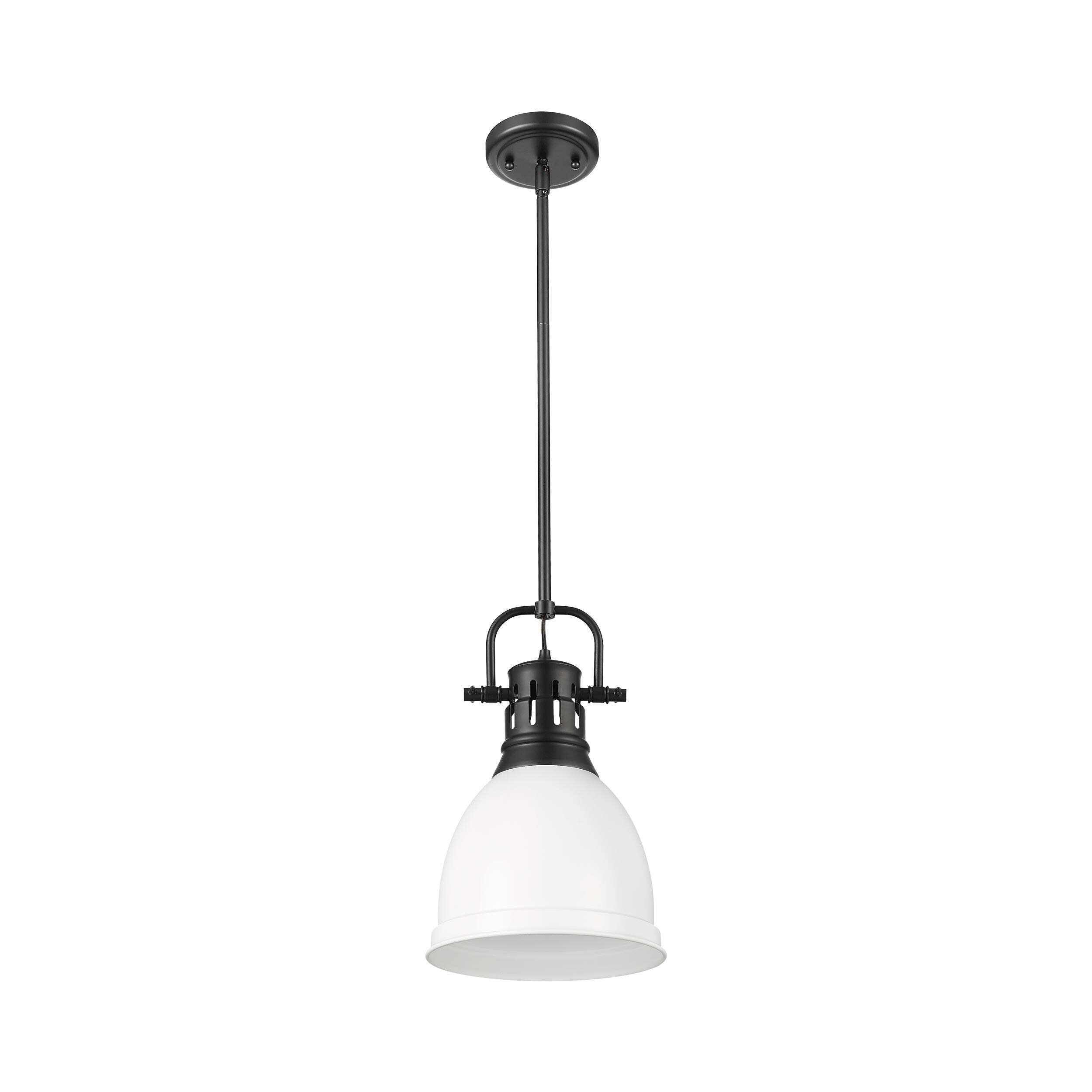Yep by Golden Lighting Duncan 1-light 9in Rod Hung Pendant in Matte Black and Matte White shade