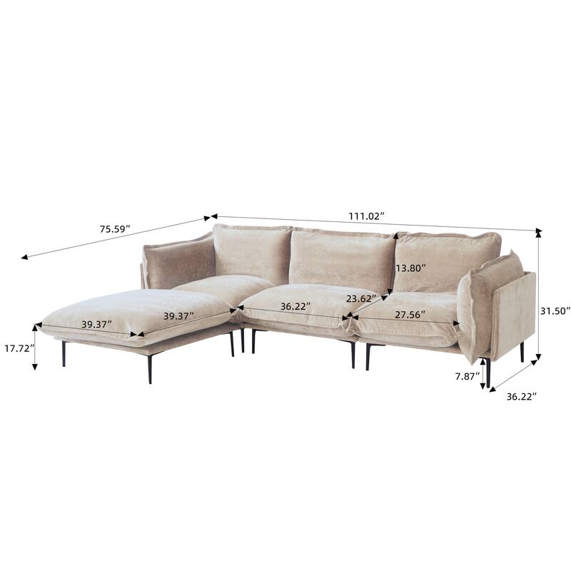 111.02'' Down Filled Sectional Sofa Couch Chenille Fabric Upholstery L-Shaped Sofa with Ottoman