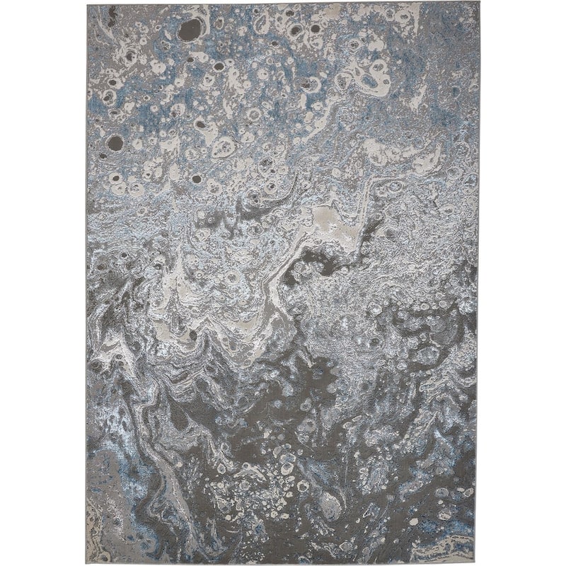 Aurelian Modern Metallic Oil Slick Area Rug - 6'-7" x 9'-6" - Pearled Ivory/Silver Gray/Heavenly Blue