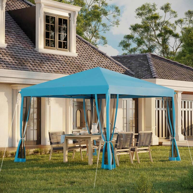 10'x10' Pop Up Canopy Tent with Netting,Gazebo,Screen House,Carry Bag - Light Blue