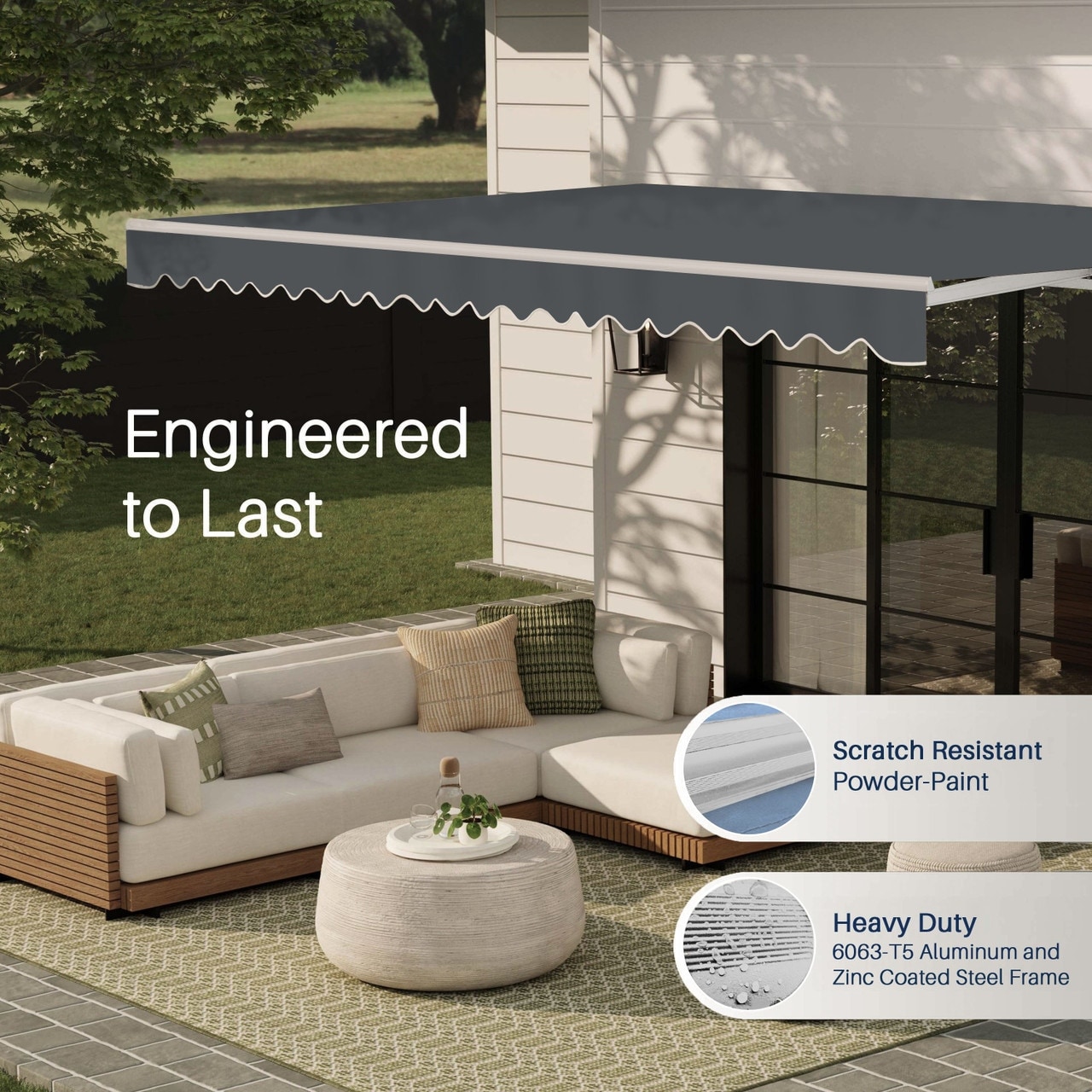 ALEKO Caribbean Manual Retractable Patio Awning - White Frame