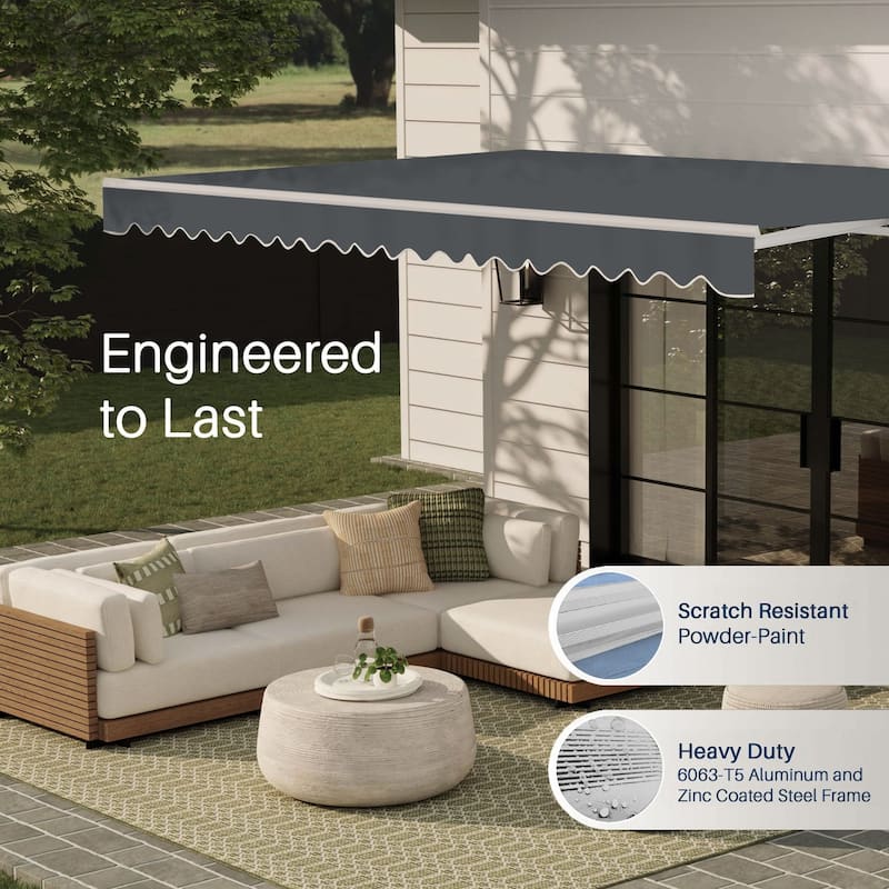 ALEKO Caribbean Motorized Patio Awning - White Frame - Charcoal Gray - 16 x 10 Feet
