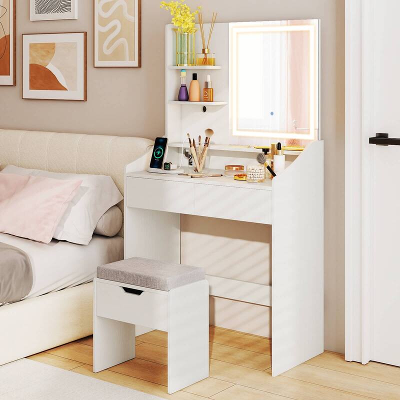 Costway Vanity Desk with Mirror and Lights LED Lighted Makeup Table - See Details