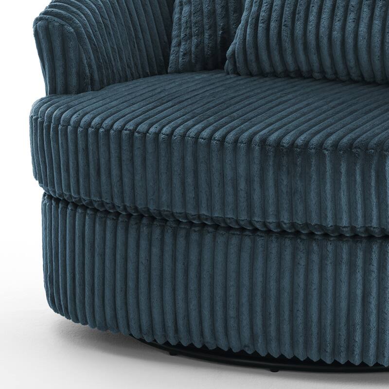 Oversized 43" W Plush Corduroy Swivel Barrel Chair with Pillows