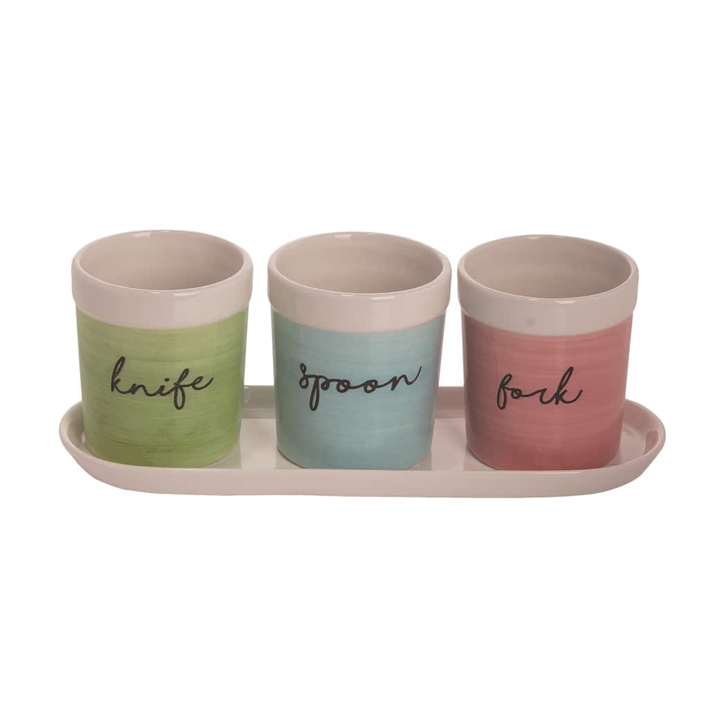 Transpac Dolomite 13.78 in. Multicolor Spring Labeled Silverware Caddy Set of 4