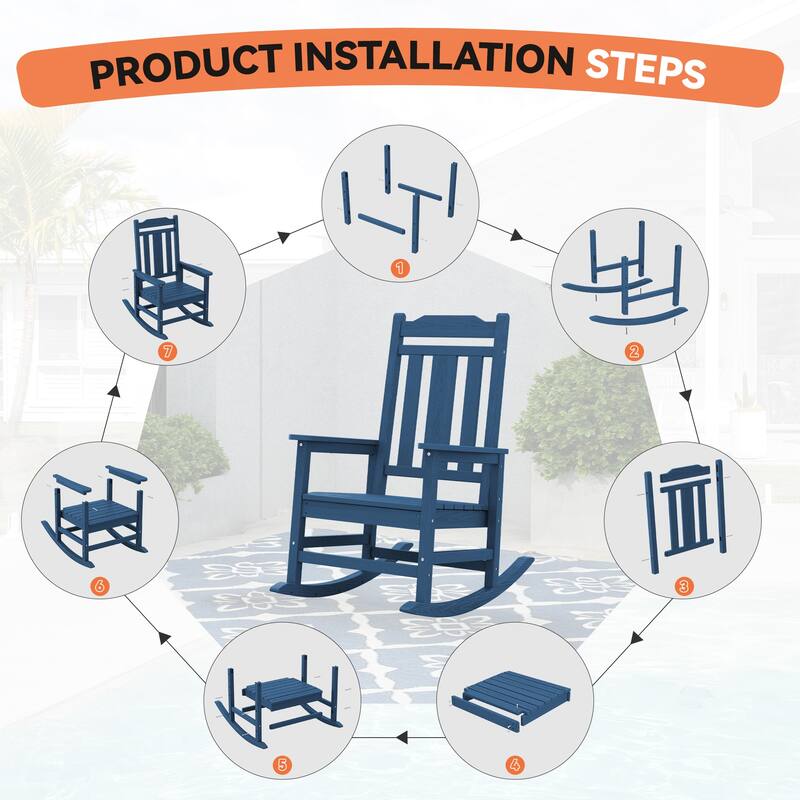Outdoor Patio HDPE Rocking Chiar, Extra Wide Seat & Backrest