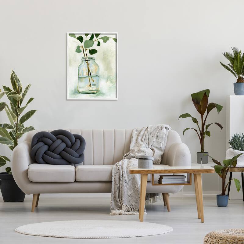 Stupell Green Eucalyptus Branch Glass Jar Contemporary Still Life Framed Wall Art