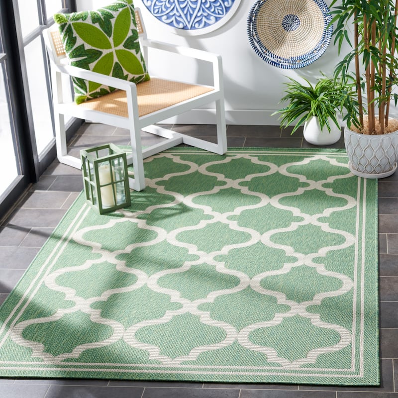 SAFAVIEH Bermuda Washable Edelt Indoor/ Outdoor Waterproof Rug - 8' x 10' - Green/Beige
