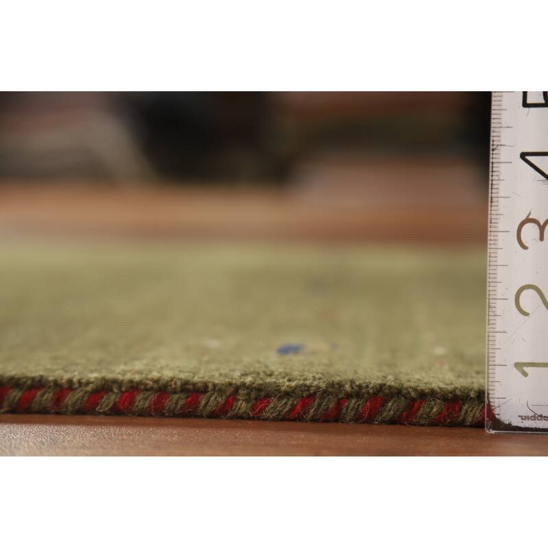 Hand Knotted Oriental 100% Wool Carpet Tribal Animal Pictorial Green Gabbeh Area Rug - 5' 3'' X 3' 0''