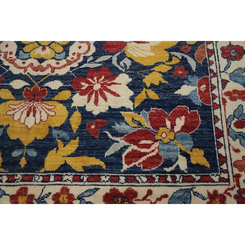 Hand Knotted Oriental 100% Wool Carpet Transitional All-Over Navy Blue & Blues Oushak Area Rug - 9' 10'' X 6' 6''