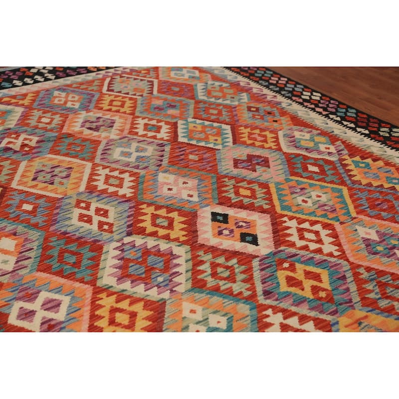 South Western Style Kilim Oriental Area Rug Hand-Woven Wool Carpet - 8'2"x 11'5"