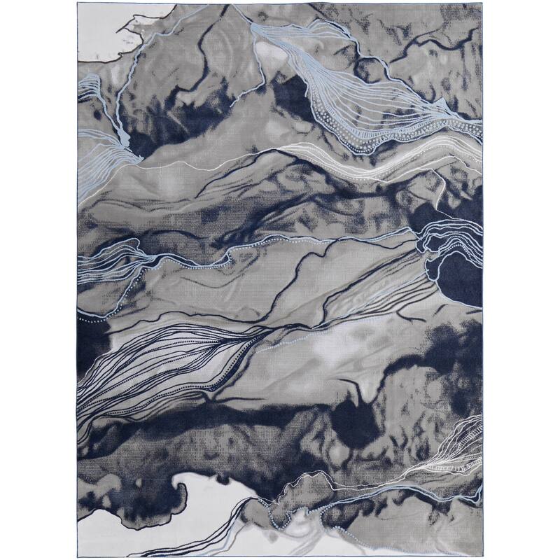 Grand Bazaar Javers Machine Made Abstract Modern Area Rug - 1'8" x 2'10" - Blue/Gray/Ivory