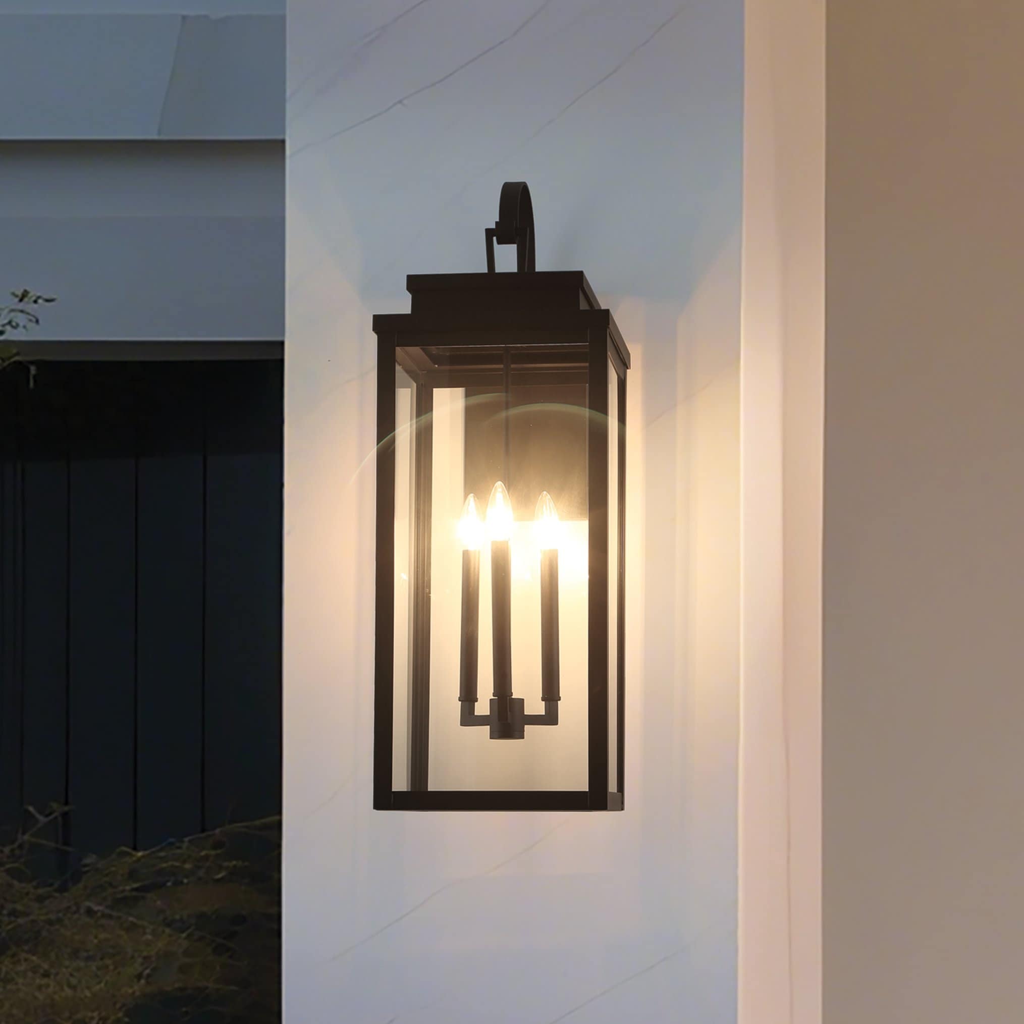 Thesis Hillside 31-inch 3-light Textured Black Exterior Wall Sconce with Clear Glass