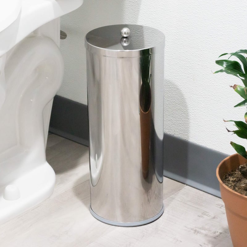 HUJI Rust Resistant Stainless Steel Toilet Paper Roll Canister Holder w/Removable Base for Bathroom Storage - Polished