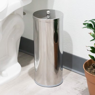 HUJI Rust Resistant Stainless Steel Toilet Paper Roll Canister Holder w/Removable Base for Bathroom Storage - Polished