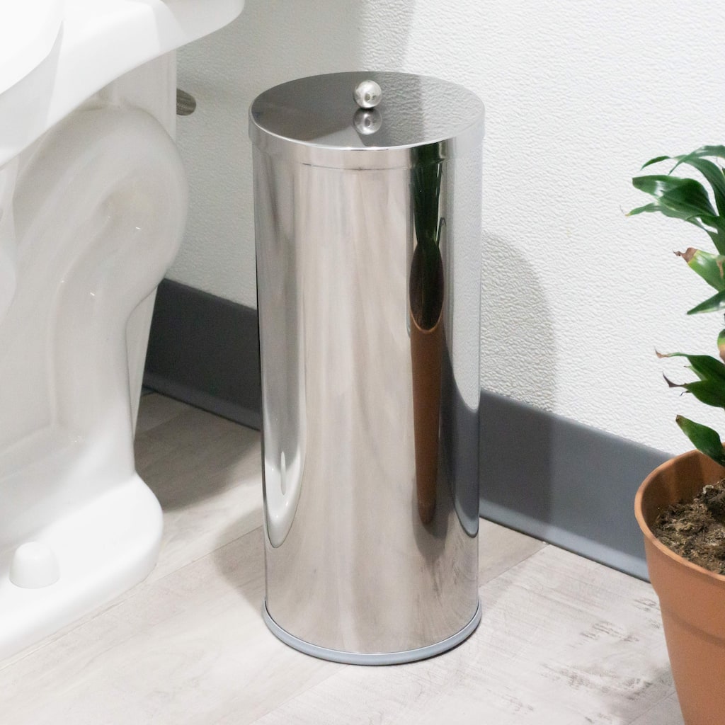 HUJI Rust Resistant Stainless Steel Toilet Paper Roll Canister Holder w/Removable Base for Bathroom Storage - Polished