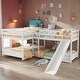 preview thumbnail 1 of 16, 4 Beds in 1 Full and Twin Size Bunk Bed, Pine Wood L-Shaped Kids Loft Bed Frame with Slide and Short Ladder, White White