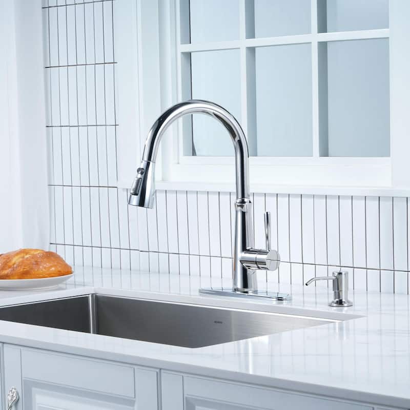 WOWOW Single Handle 3-Mode Pull Out Sprayer Kitchen Faucet