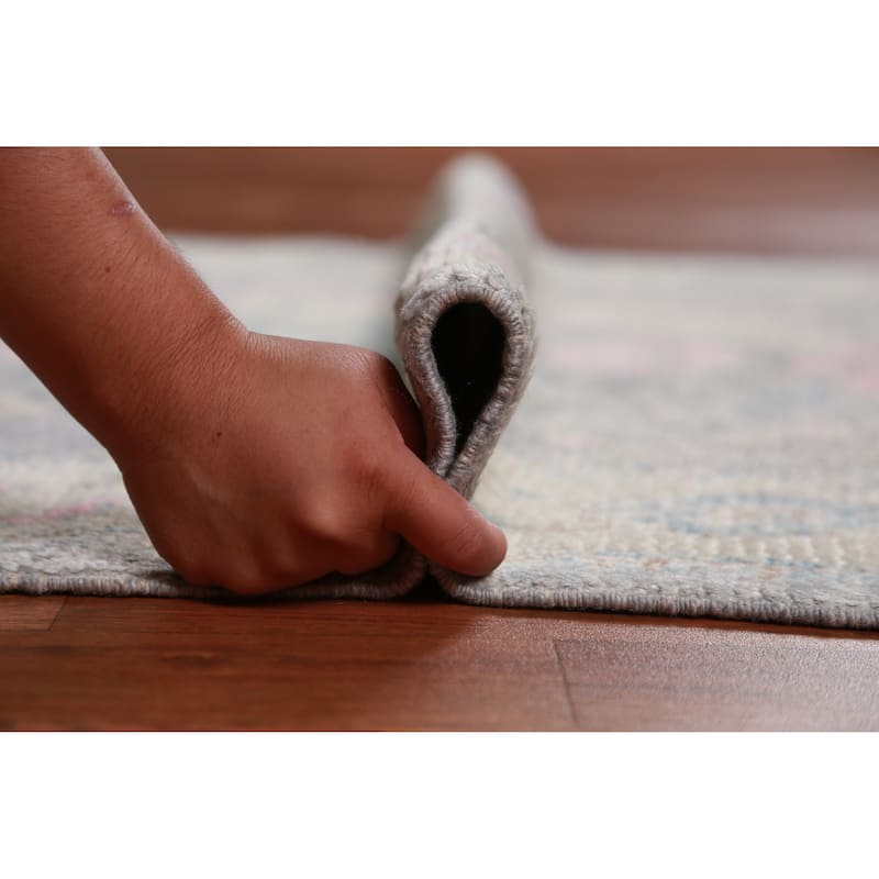 Hand Knotted Oriental 100% Wool Carpet Transitional Geometric Greys & Charcoal Oushak Runner Rug - 16' 1'' X 3' 5''