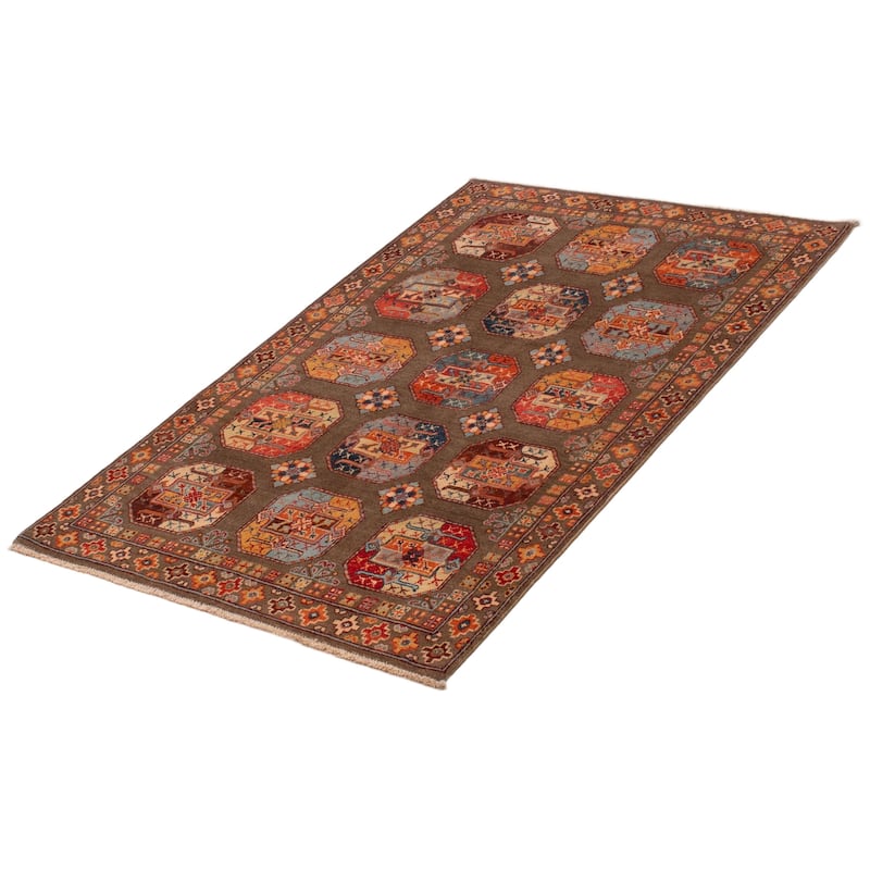 ECARPETGALLERY Hand-knotted Uzbek Ghazni Taupe Wool Rug - 4'0 x 6'4