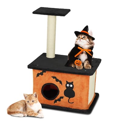 33" Halloween Cat Tree, Cat Tower Cat Tree for Indoor Cats with Spacious Cat Condo