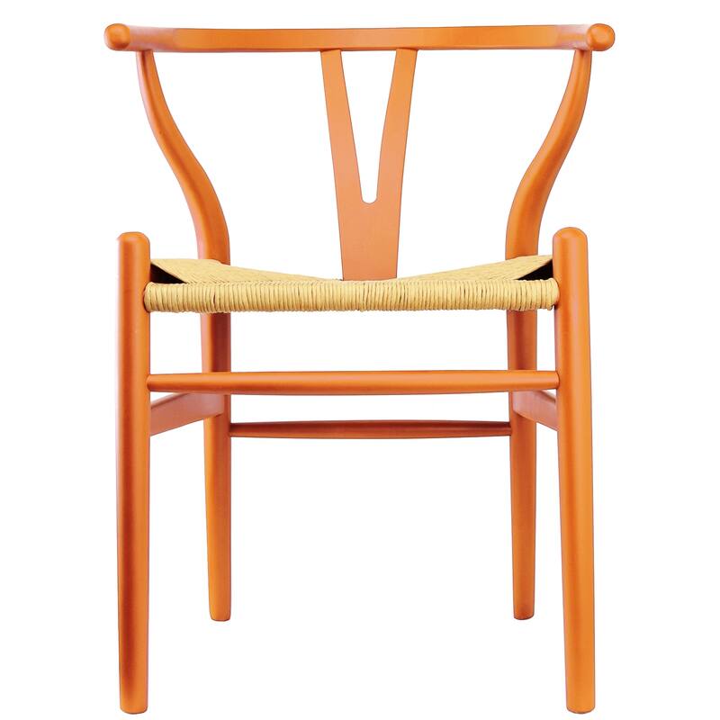 Set of 2 Modern Wish bone Solid Wooden Dining Chair with Woven Paper cord Seat, Farmhouse Y Back Elbow Side Chair