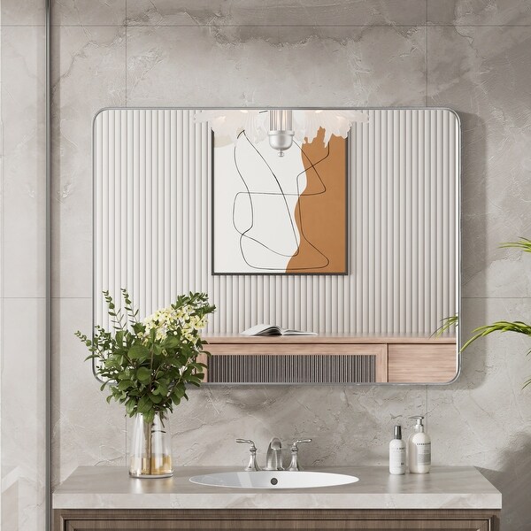 Modern Rounded Rectangle Metal Frame Wall Mirror - On Sale - Bed