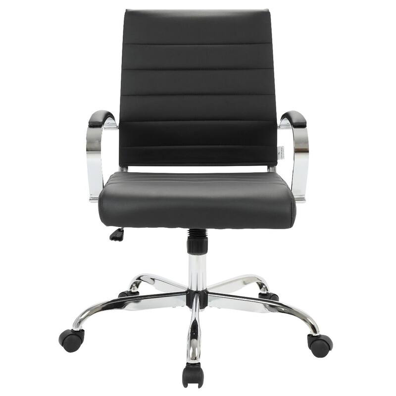 Benmar Leather Ribbed Office Chair with Chrome Frame, Adjustable Height, Tilt Lock, 360° Swivel, and Smooth Rolling Casters