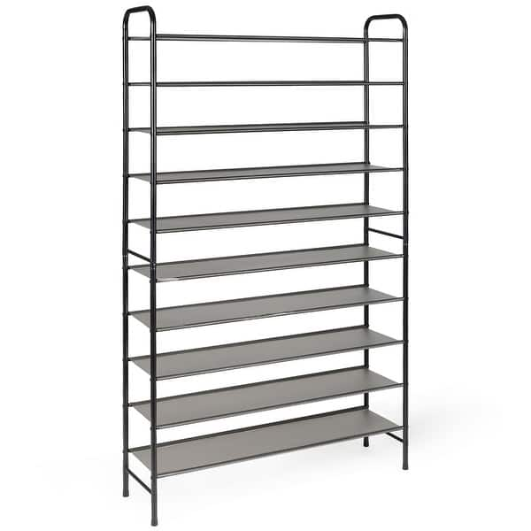 Chrome Metal 10-Tier Rolling Shoe Rack