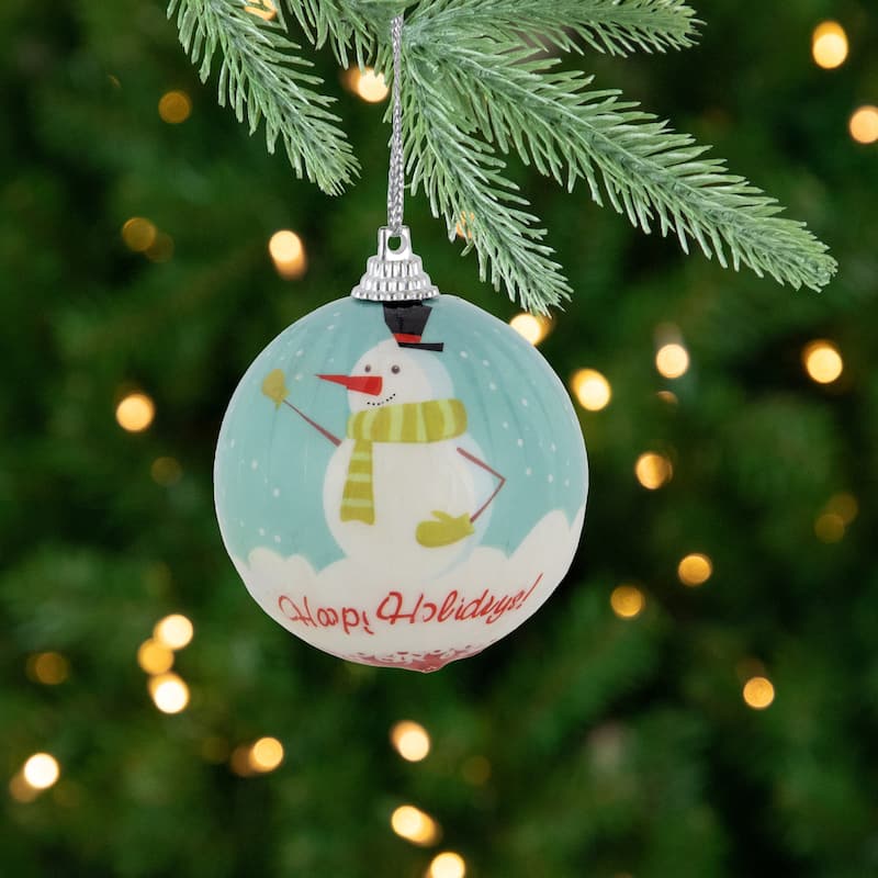 14-Piece Snowmen 'Happy Holidays' Decoupage Christmas Ball Ornament Set 2.25"(60mm) - 2.25"