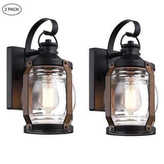 2-Pack 1-Light 11.84-in Outdoor Wall Light with Black and Barnwood