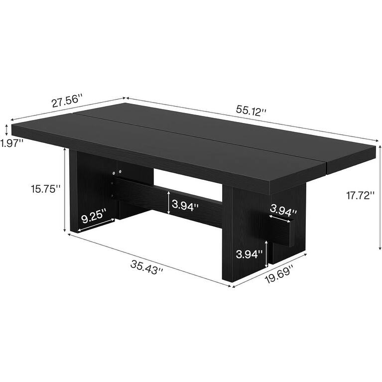 55" Rectangular Wooden Coffee Table for Living Room, Easy Assembly