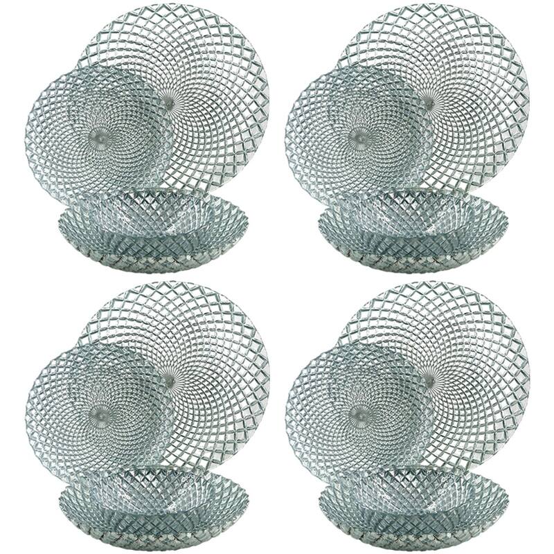 Unique Diamond Pattern Glass Dinner Set Perfect for Everyday Dining and Special Occasions - Set-16 - Silver