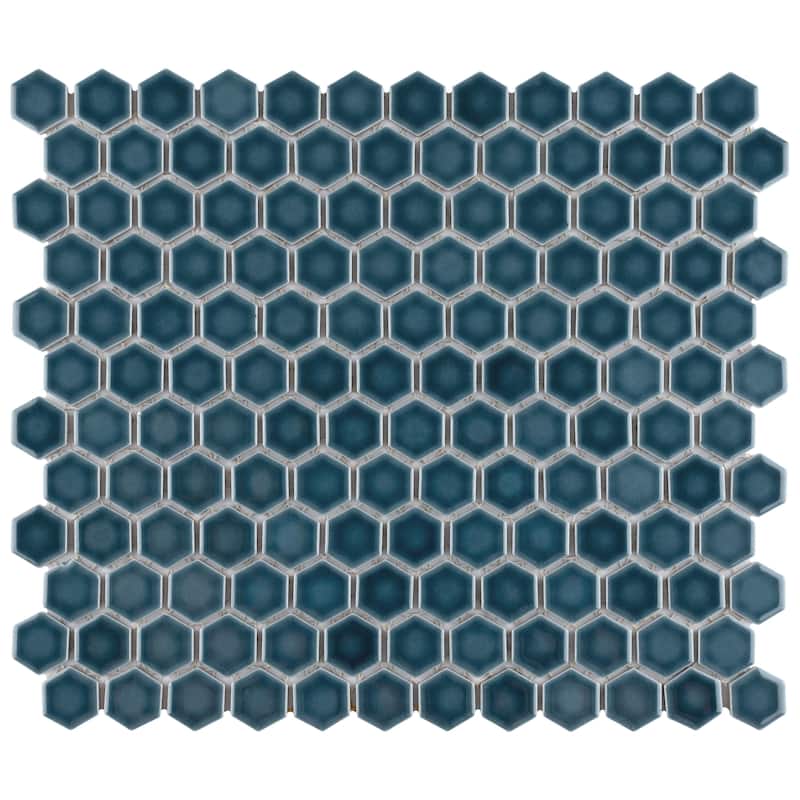 Merola Tile Tribeca 1" Hex Glacier Blue 10-1/4" x 11-7/8" Porcelain Mosaic Floor and Wall Tile - Case (10 Tiles)