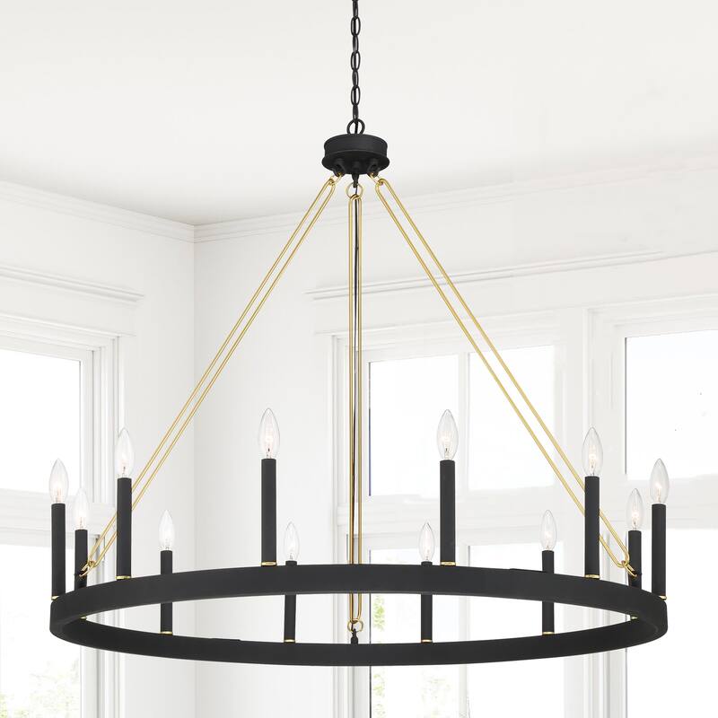 Update 12-light 40In Modern Farmhouse Wagon Wheel Chandelier - N/A - Aged Zinc & Satin Brass