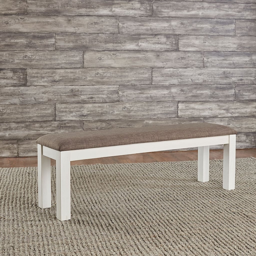 Brook Bay Textured White Carbon Gray Upholstered Dining Bench