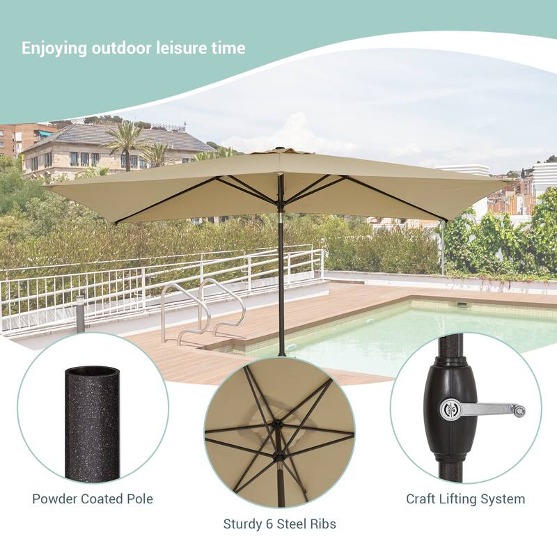 AOOLIMICS 10×6.5FT Rectangular Patio Umbrella with UV Protection, Easy Tilt, and Wind-Resistant Features