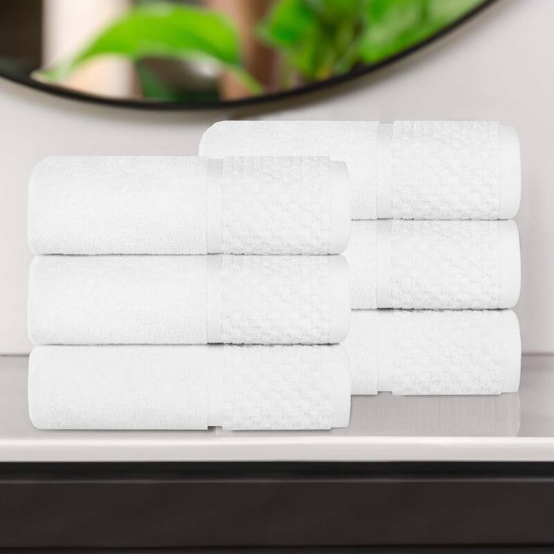 Superior Lodie Cotton Jacquard Solid and Two-Toned Hand Towel Set of 6 - White/White