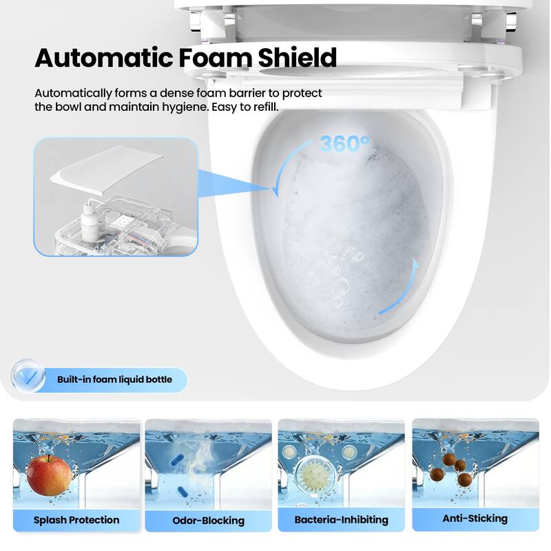 Zarautz Elongated Smart Bidet Toilet Combo with Clean Foam Shield Splash Proof, Heated Seat, Dryer & Foot/Remote Flush