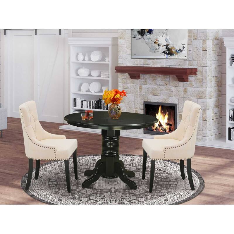 HomeStock 3-Pc Black Finish Solid Wood Top - Round Dining Room Set - Seats 4