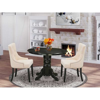 HomeStock 3-Pc Black Finish Solid Wood Top - Round Dining Room Set - Seats 4