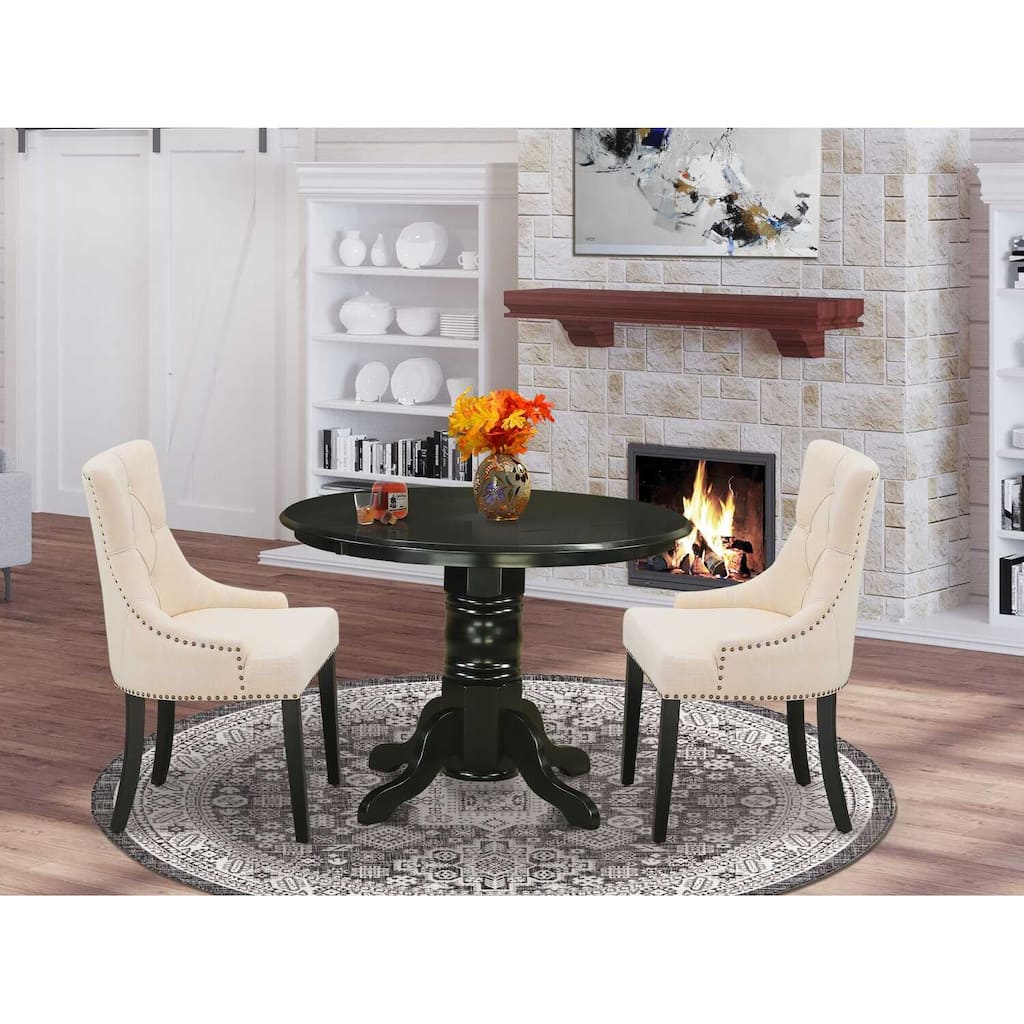 HomeStock 3-Pc Black Finish Solid Wood Top - Round Dining Room Set - Seats 4