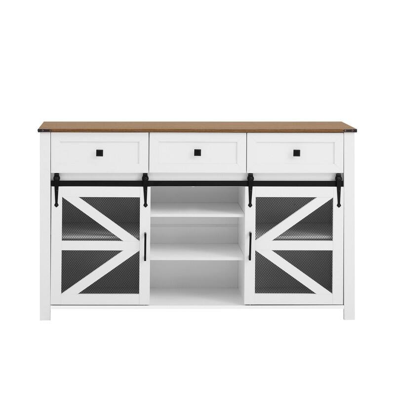 Farmhouse 55" Sideboard with 2 Sliding Barn Doors and 3 Drawers for Stylish Home Storage Solution