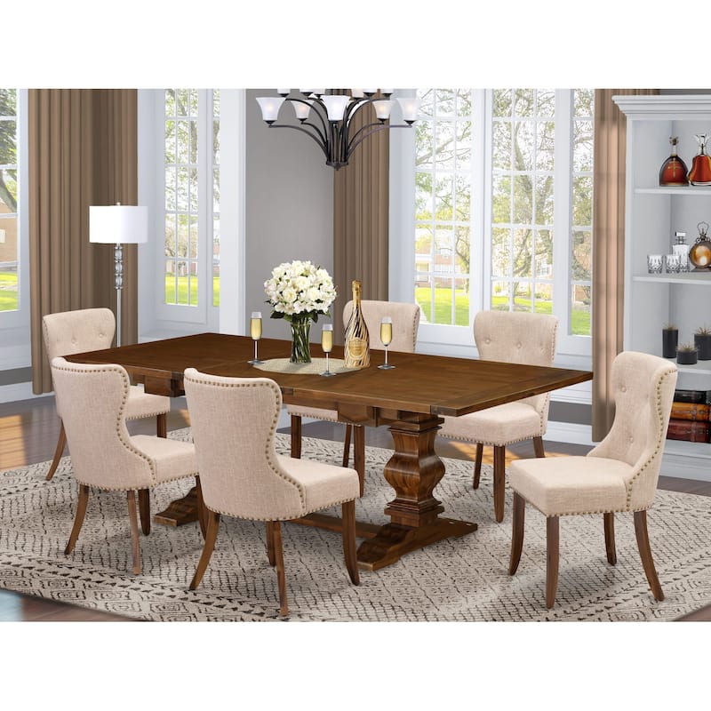 East West Furniture Dining Table Set- a Rectangle Dinner Table and Light Tan Linen Fabric Chairs, (Pieces Option) - LASI7-88-04