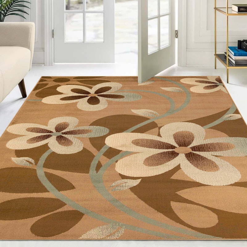 Superior Modern Bohemian Oversized Flower Vines Power-Loomed Indoor Area Rug - 5' X 8' - Taupe